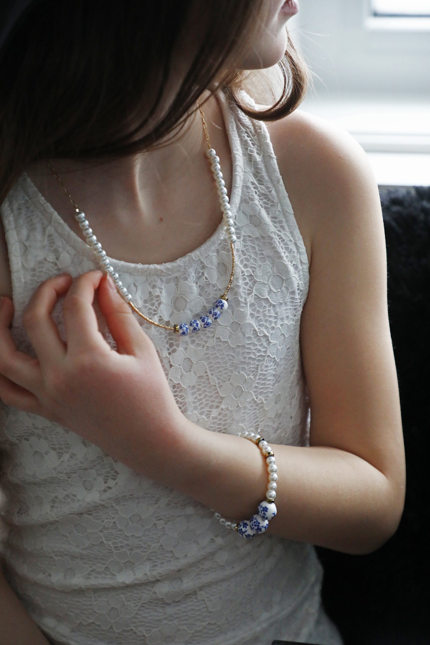 Pulsera de margarita azul de té alto