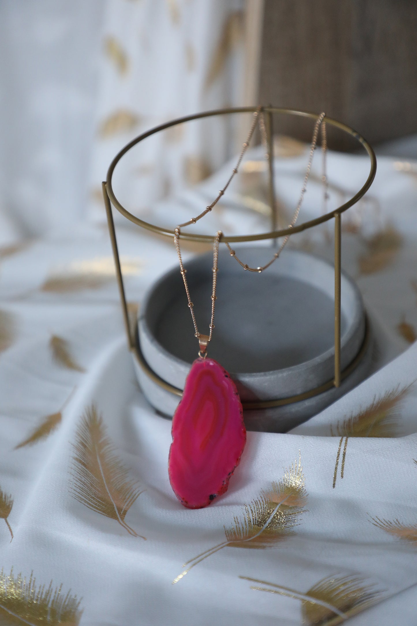 Collier tranche d'agate - Rose ardente
