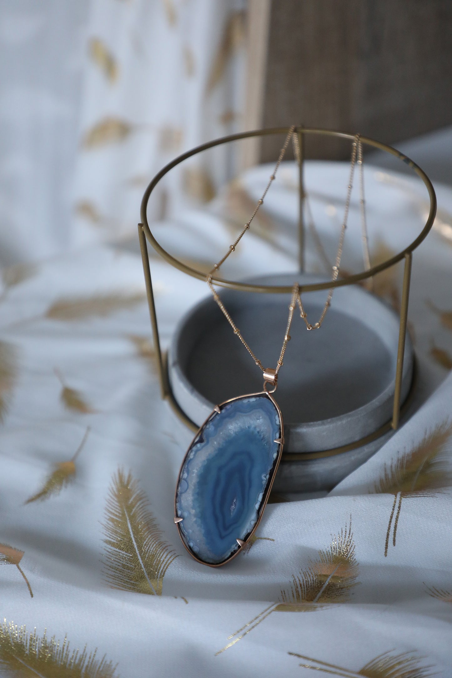 Collier Tranche d'Agate - Bleu Clair