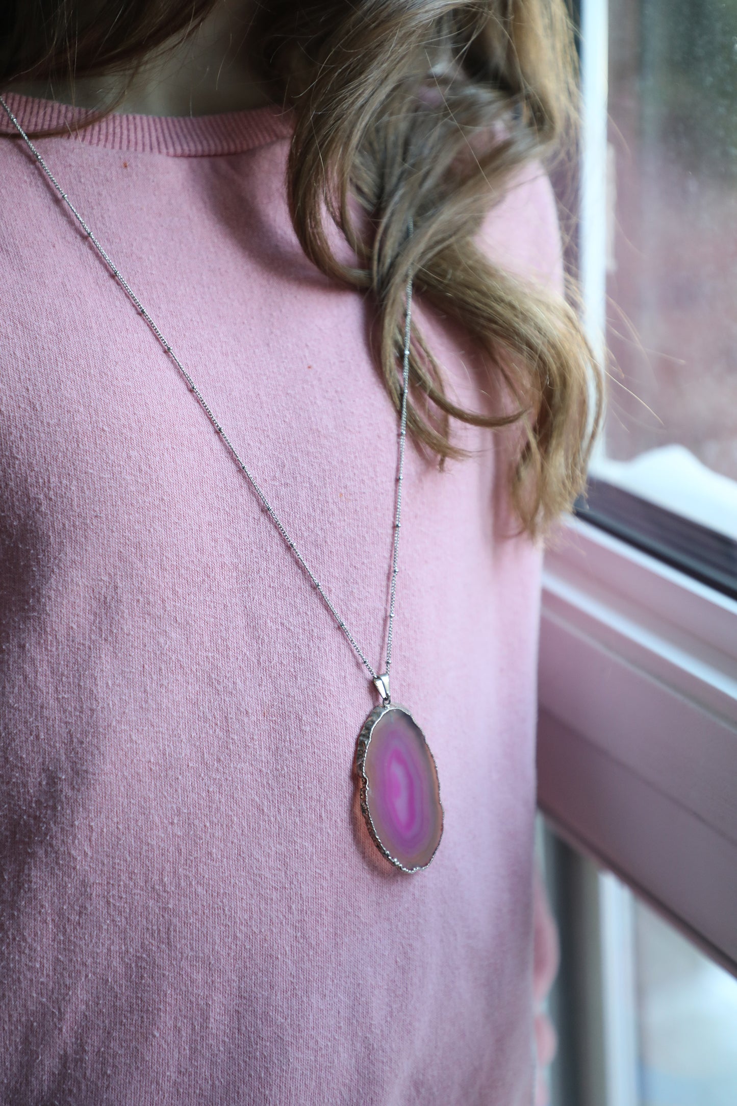 Collier Tranche d'Agate - Orchidée