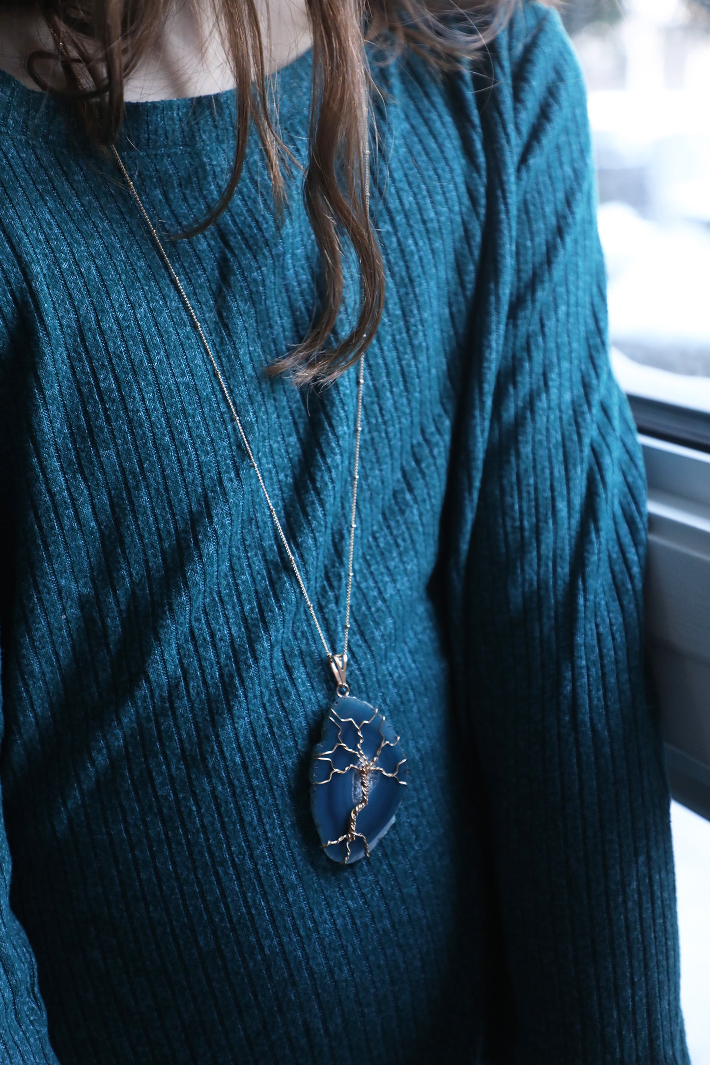 Tree of Life Agate Slice Necklace - Bermuda