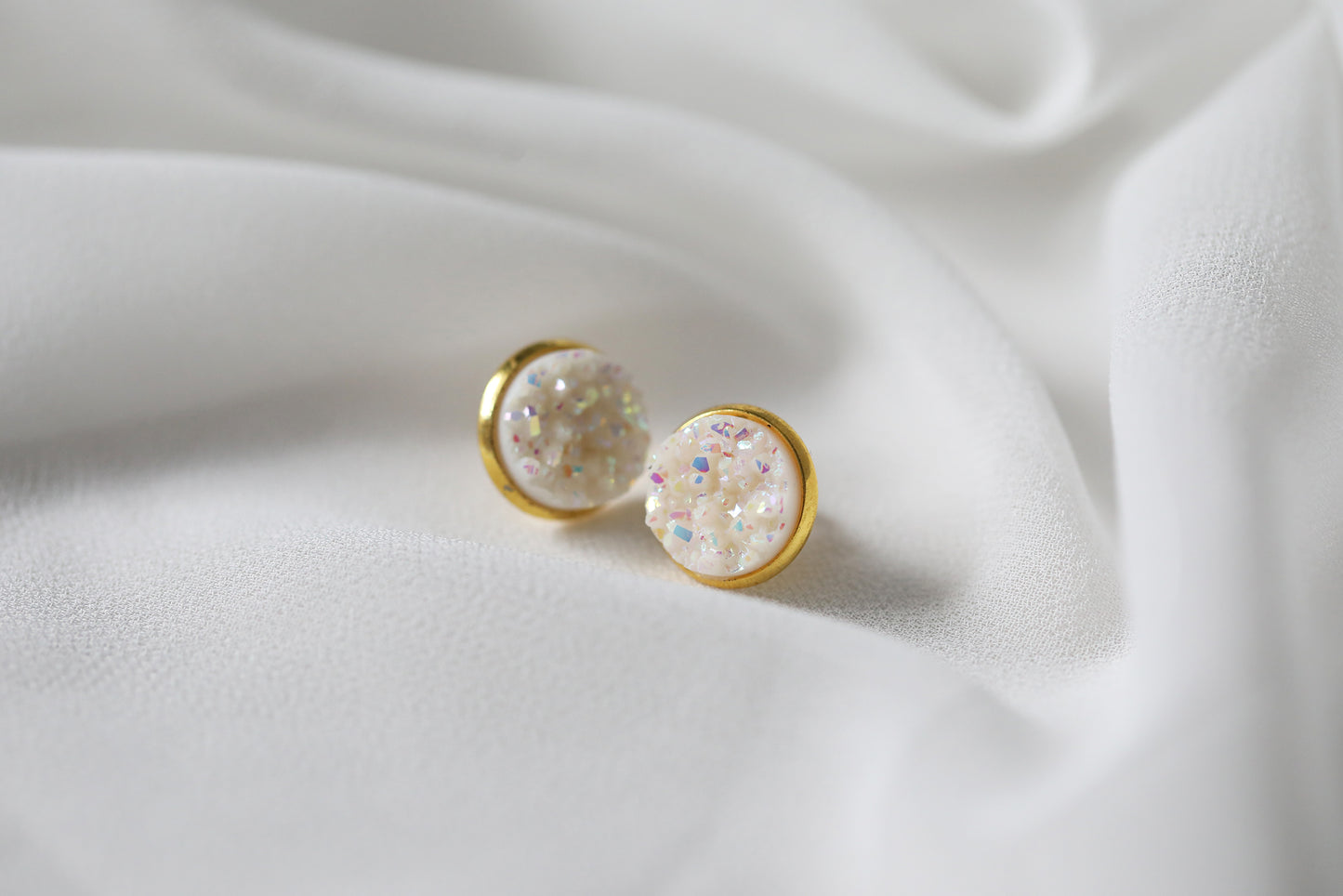 Boucles d'Oreilles Druzy - Or Blanc