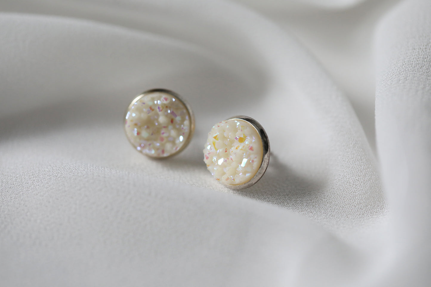 Boucles d'Oreilles Druzy - Argent Blanc