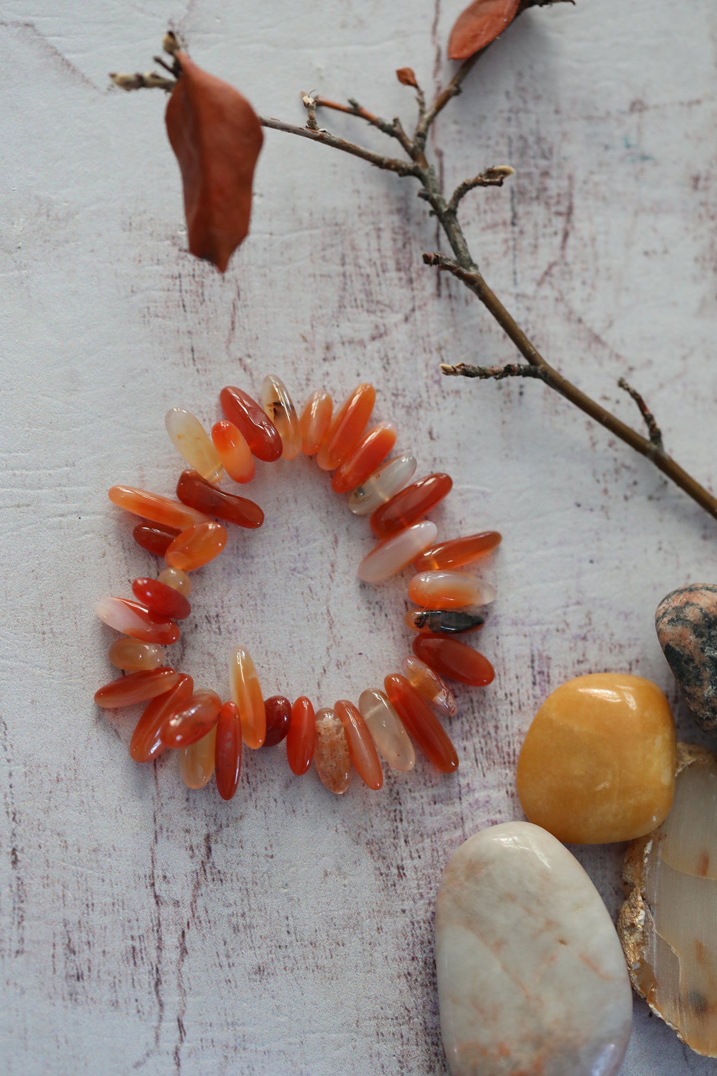 Beaded Bracelet - Carnelian Stack Chip