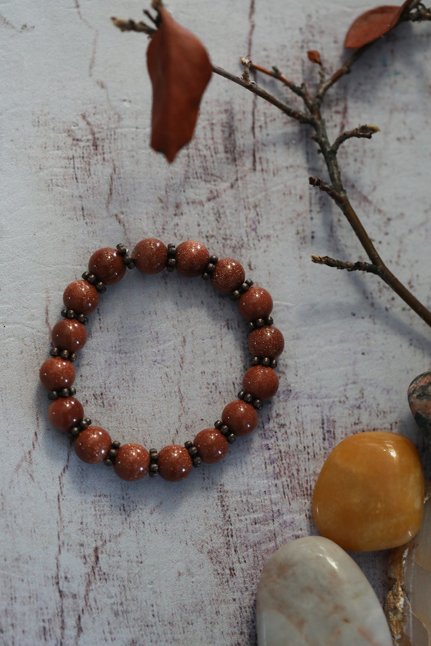 Beaded Bracelet - Goldstone & Metal