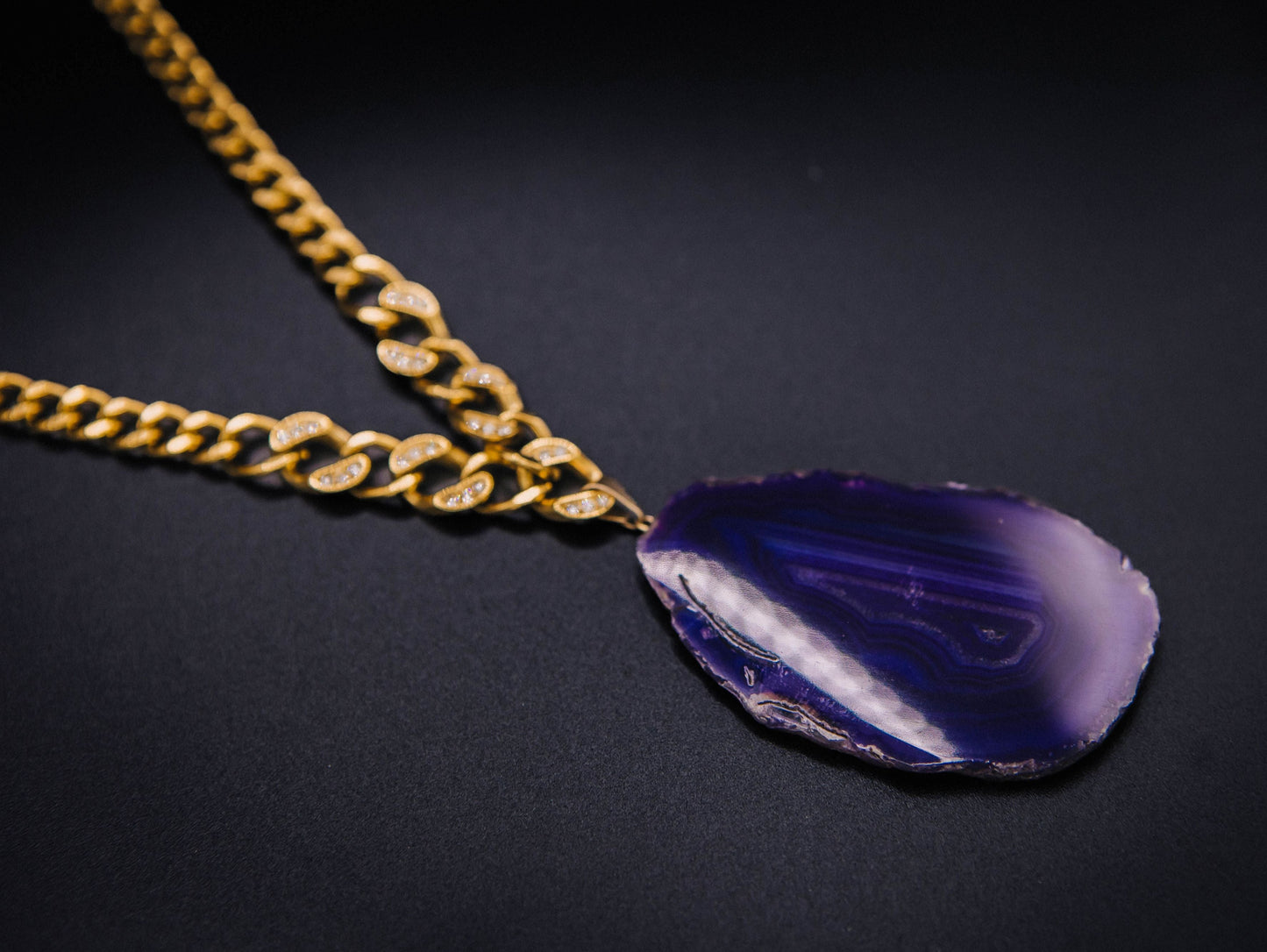 Amethyst Slice Necklace on Gold Fill Chain