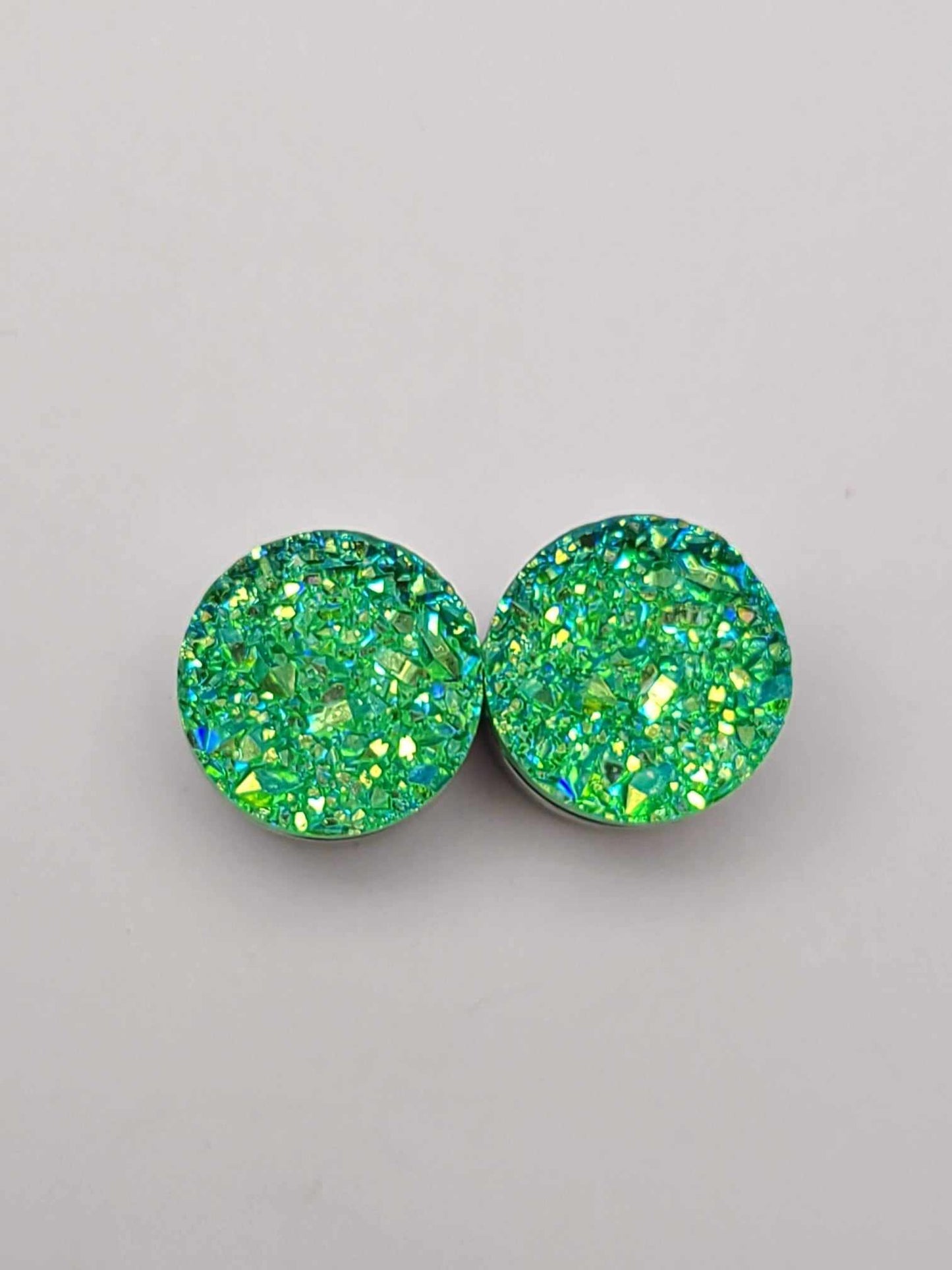 Druzy Resin Stud Earrings - Green