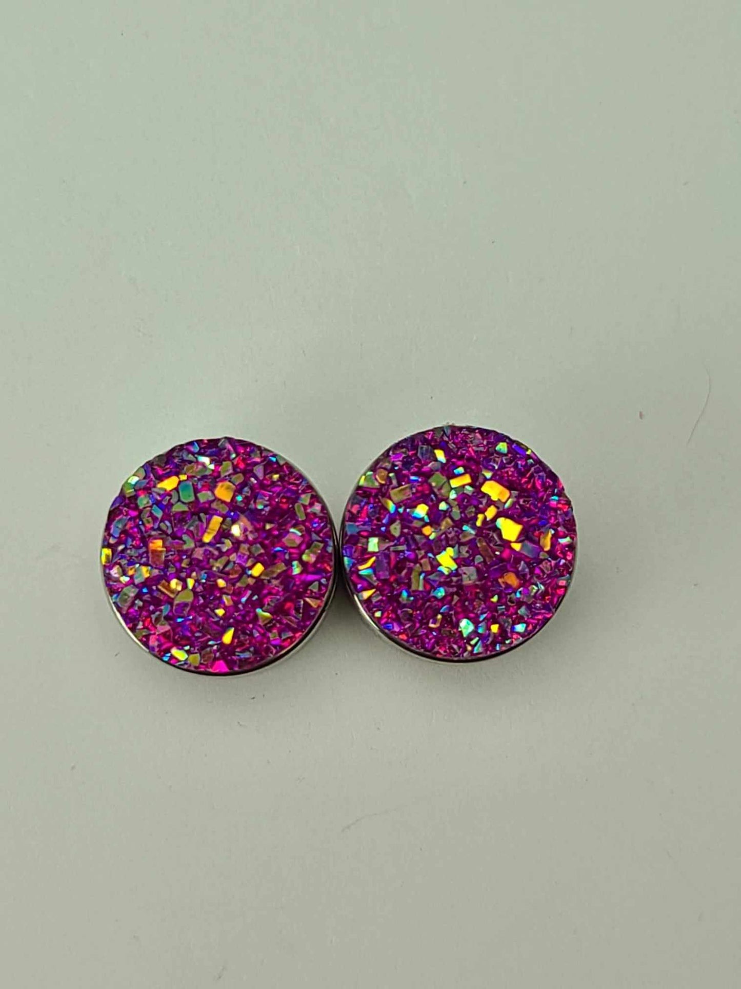Druzy Resin Stud Earrings - Magenta