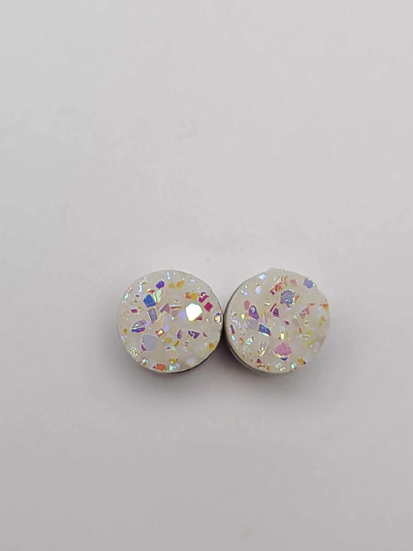 Druzy Resin Stud Earrings - White