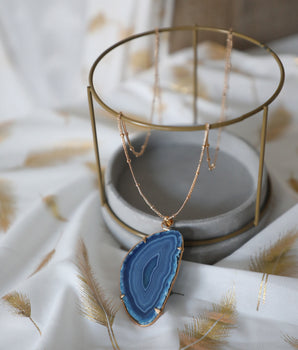 Agate Slice Necklace - Blue Ripple