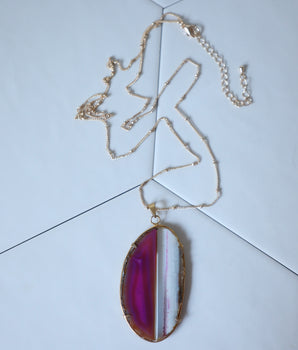 Agate Slice Necklace - Pink and White