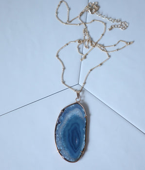 Agate Slice Necklace - Light Blue
