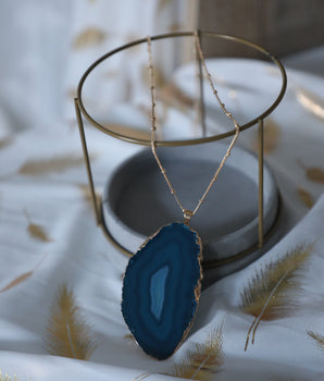Agate Slice Necklace - Midnight Blue
