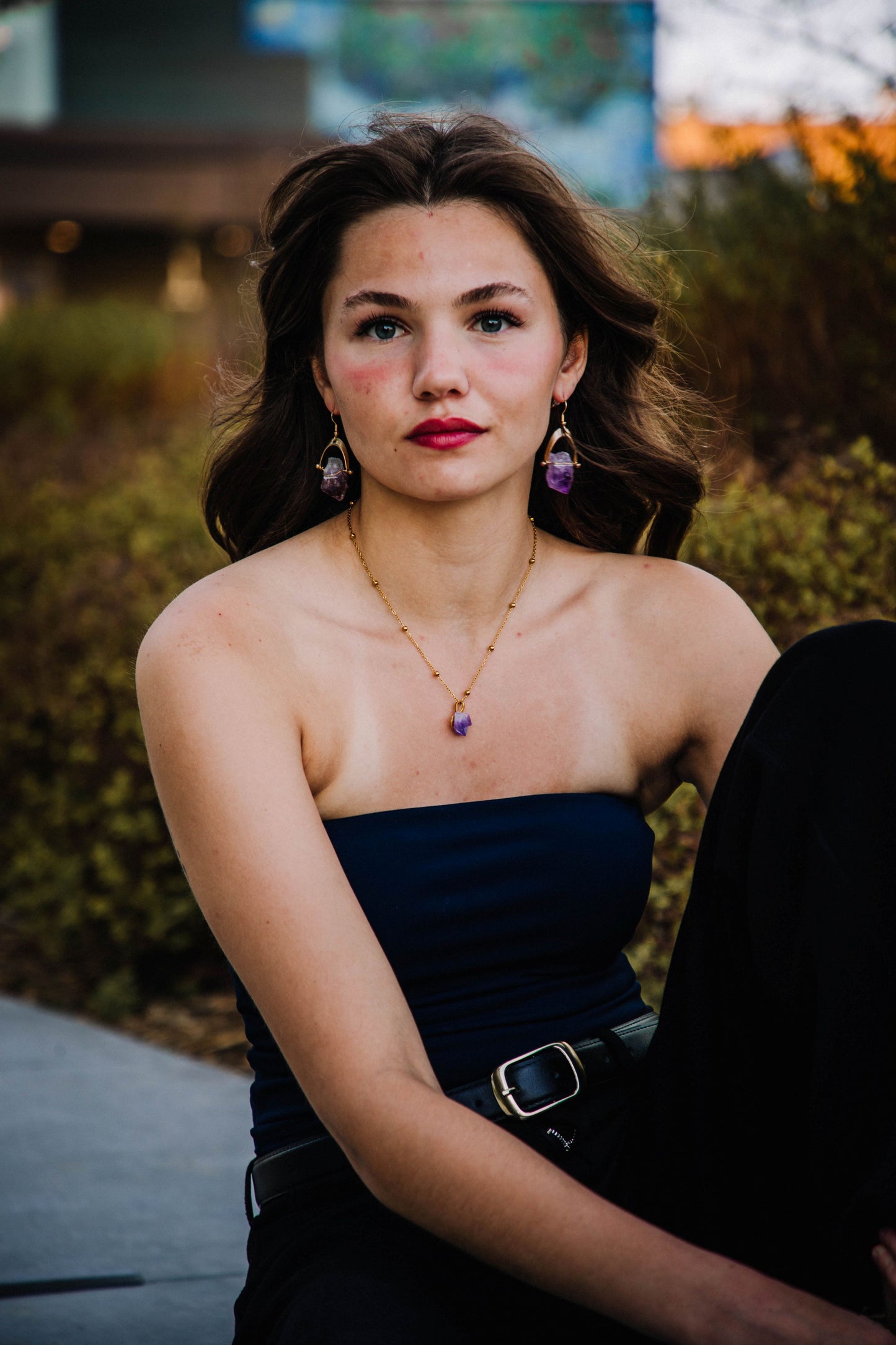 Aura Amethyst Necklace on Gold