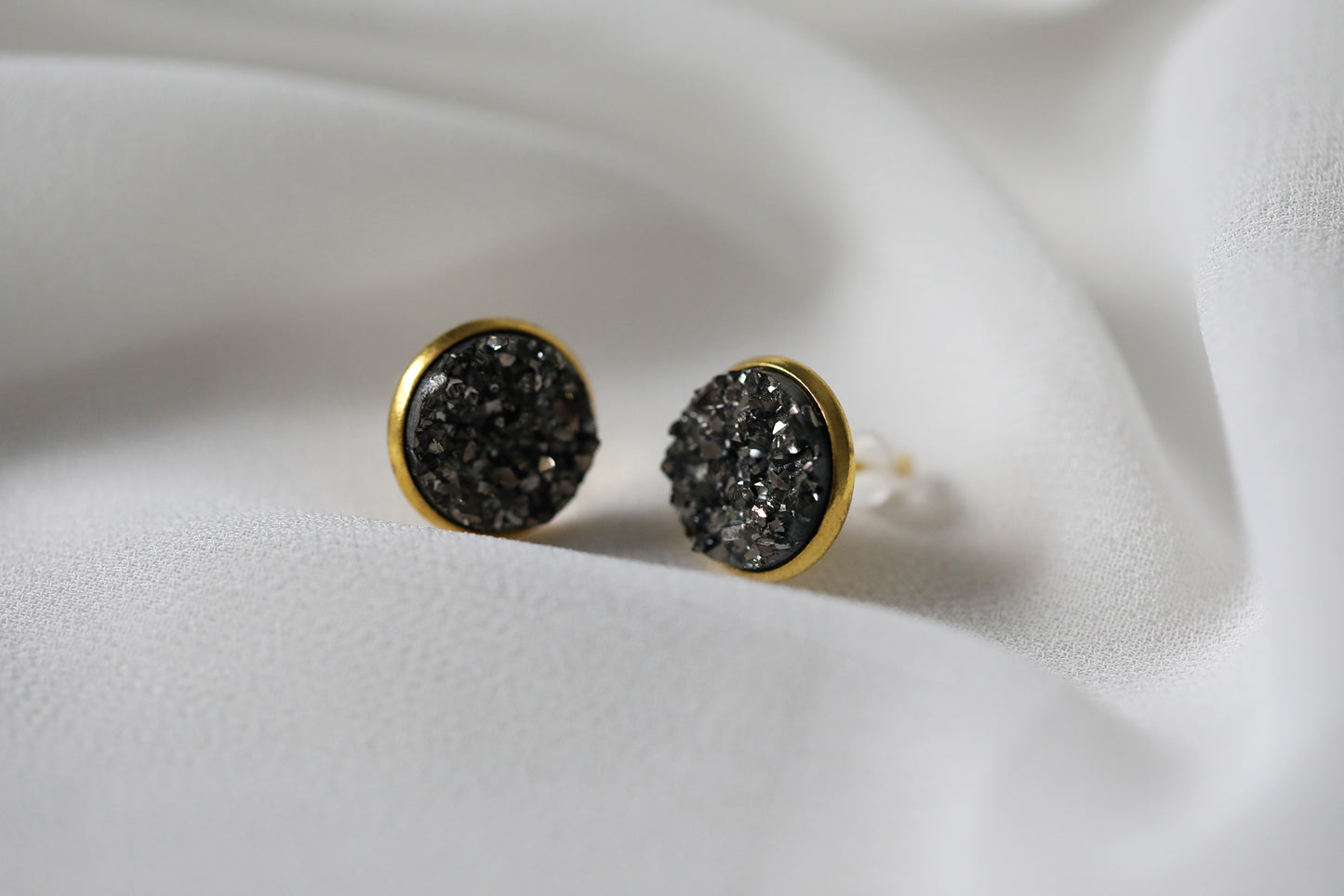 Druzy Earrings - Charcoal Gold