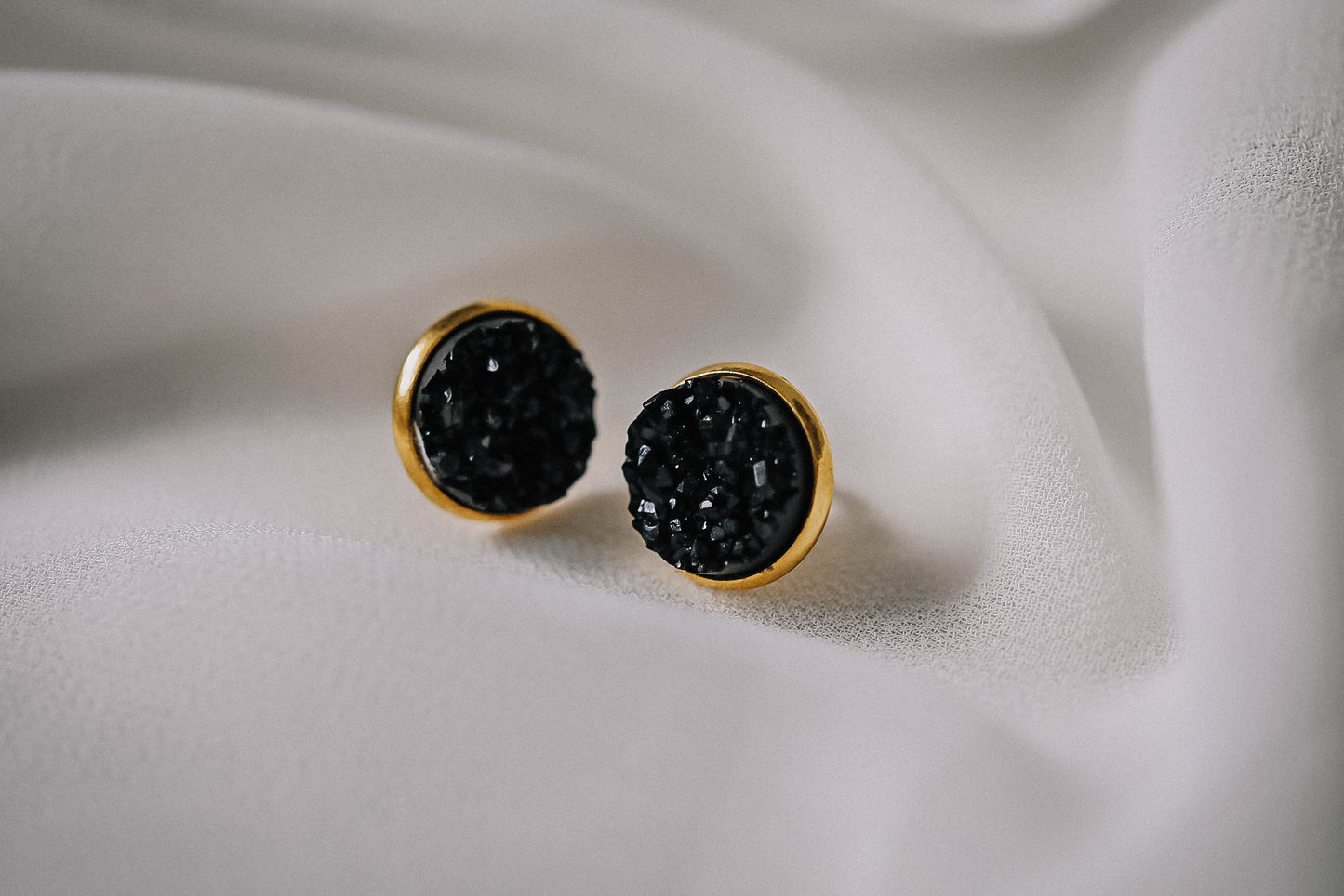 Druzy Resin Stud Earrings - Black Gold