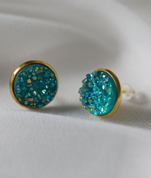 Druzy Earrings - Turquoise Gold