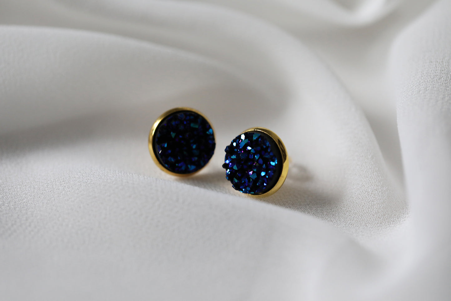 Druzy Earrings - Blue Gold