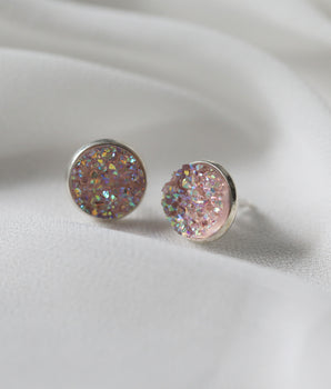 Druzy Earrings - Pink Champagne Silver