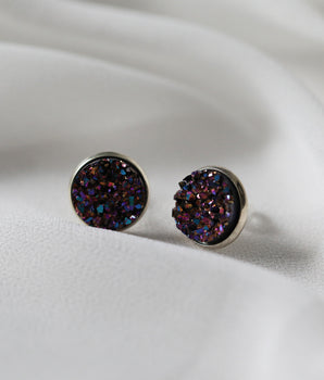 Druzy Earrings - Purple Silver