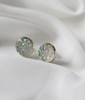 Druzy Earrings - Aurora Silver