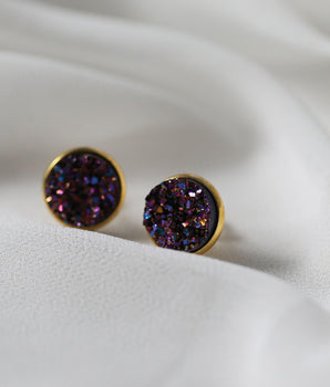 Druzy Earrings - Purple Gold