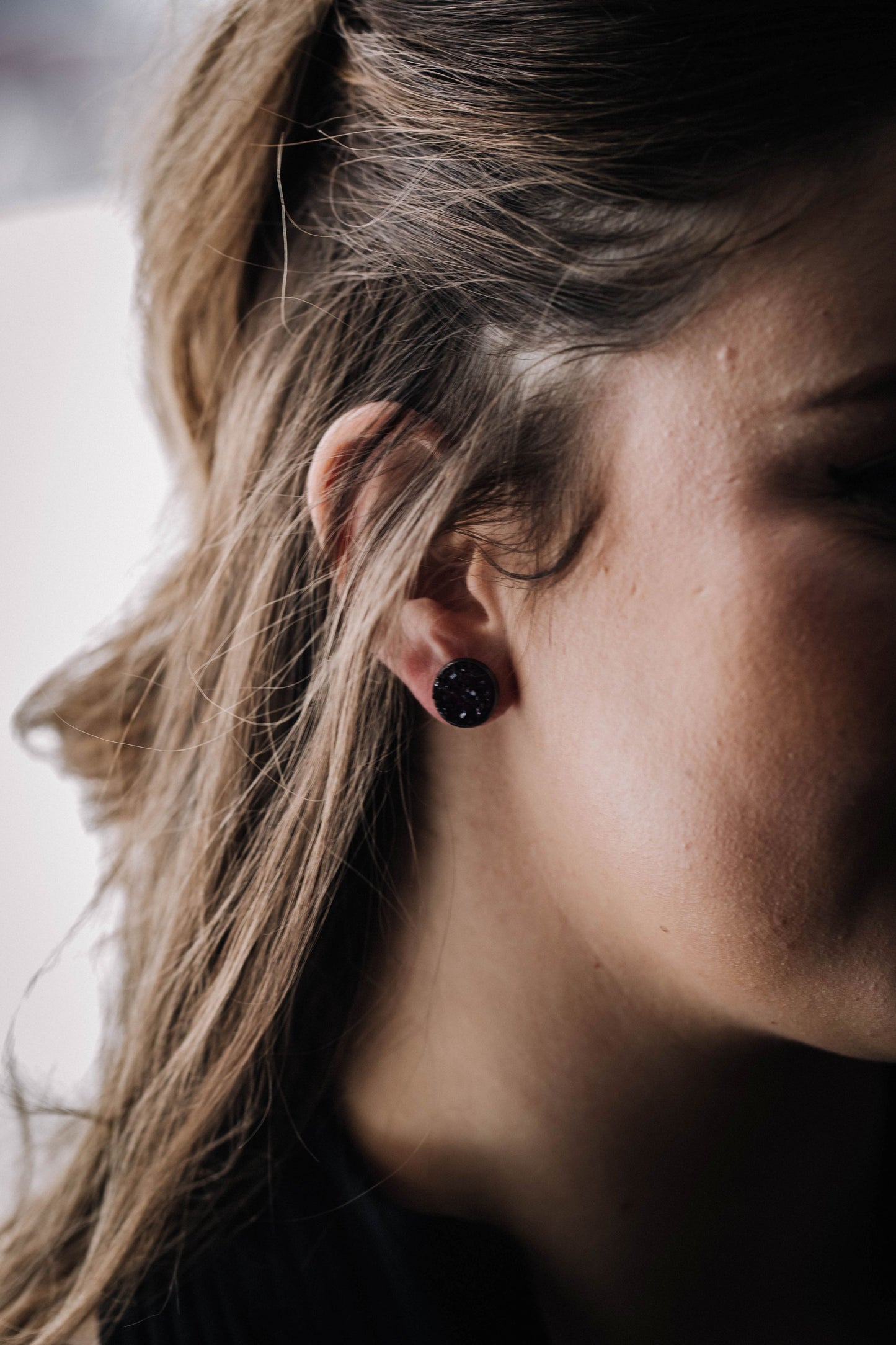 Druzy Resin Stud Earrings - Black Gunmetal