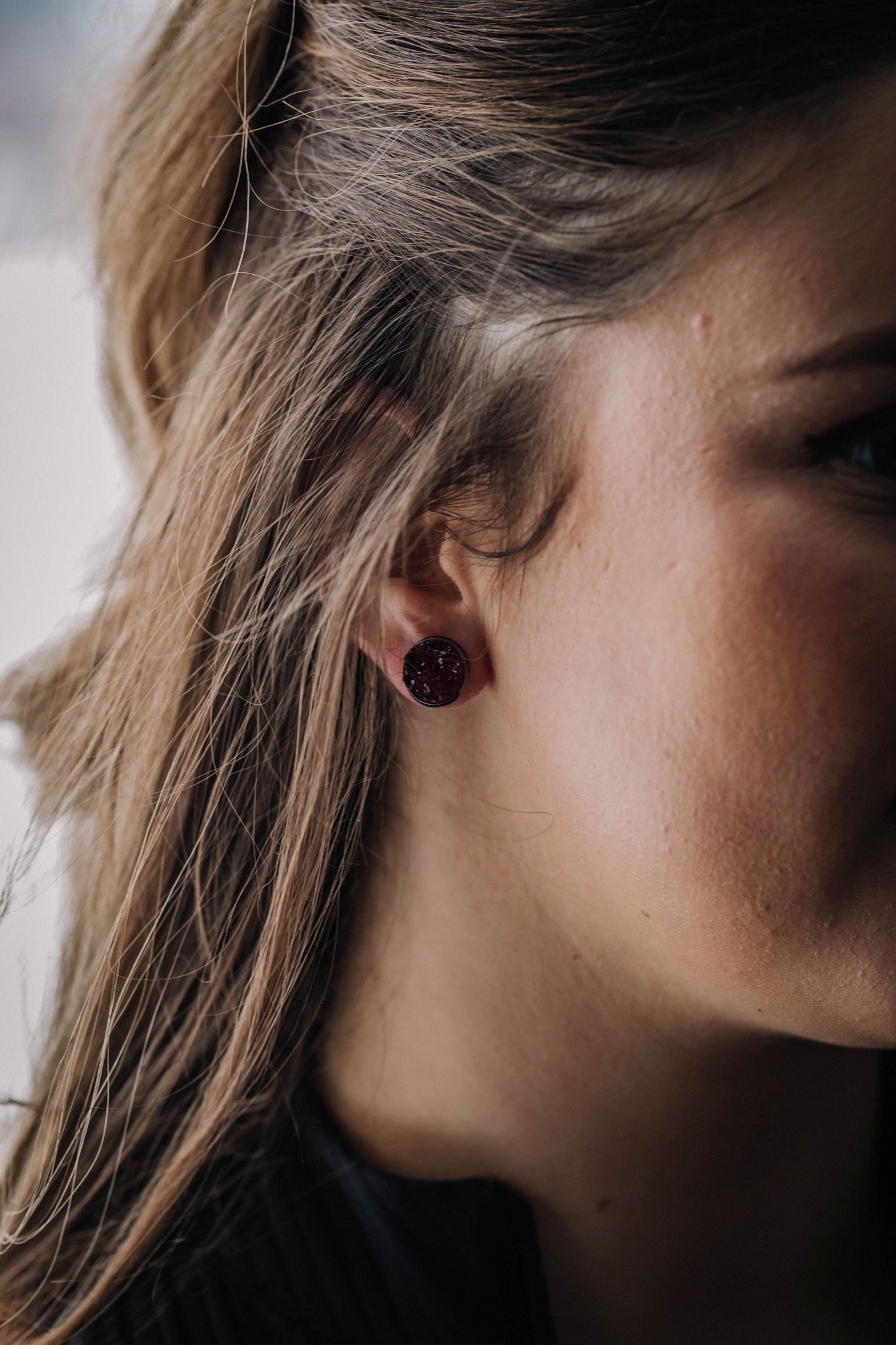 Druzy Resin Stud Earrings - Sangria Gunmetal