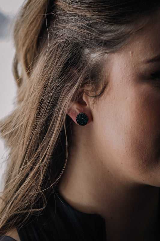 Druzy Resin Stud Earrings - Hunter Green Gunmetal