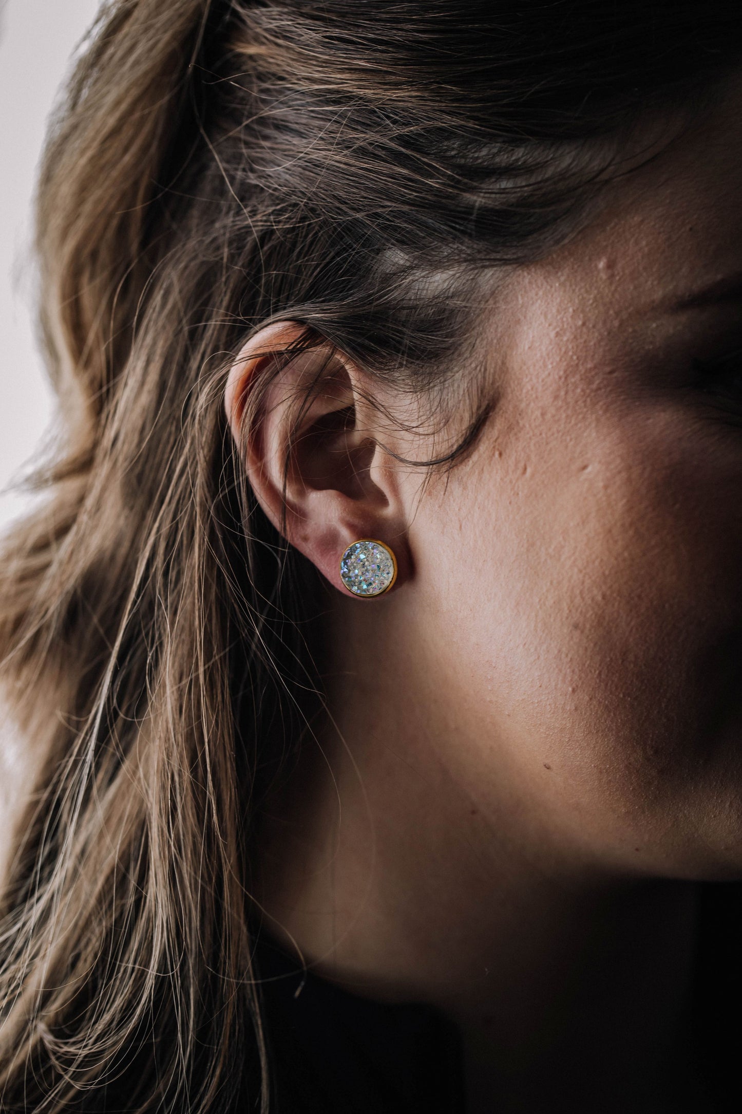 Druzy Resin Stud Earrings - Aurora Gold