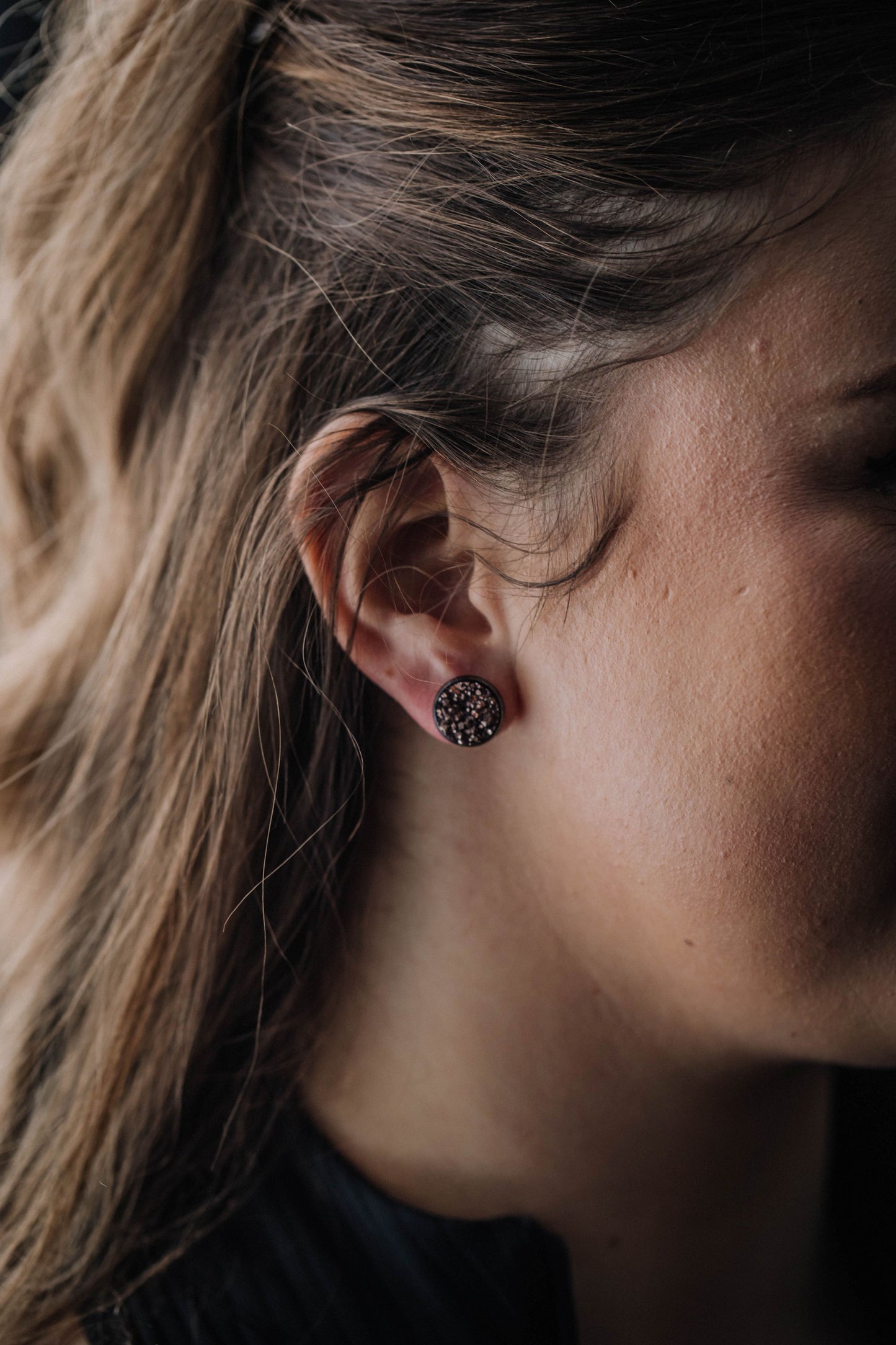 Druzy Resin Stud Earrings - Copper Gunmetal