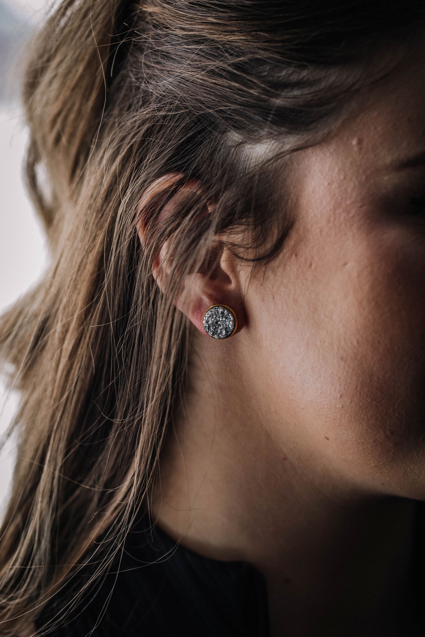 Druzy Resin Stud Earrings - Silver Silver