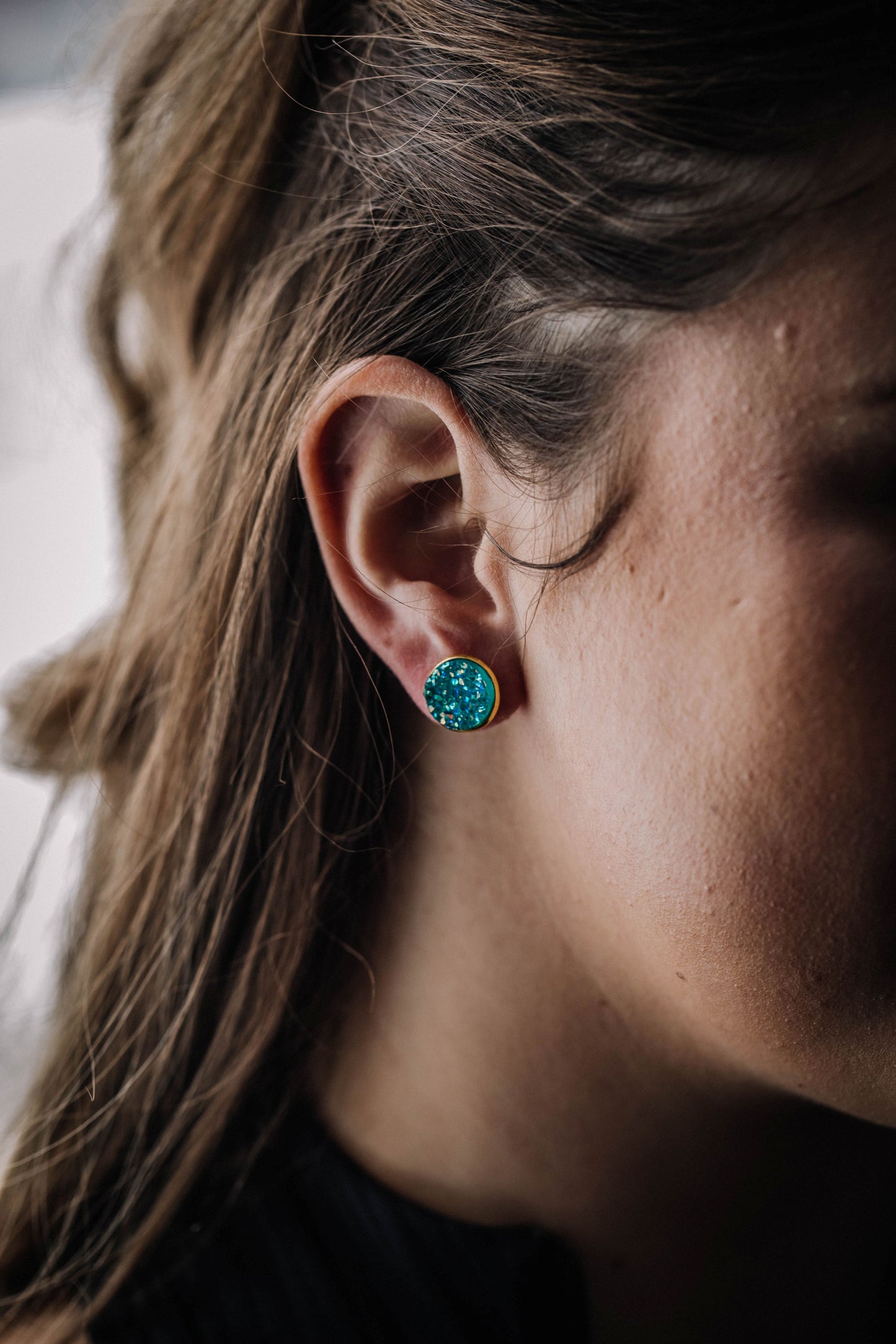 Druzy Resin Stud Earrings - Turquoise