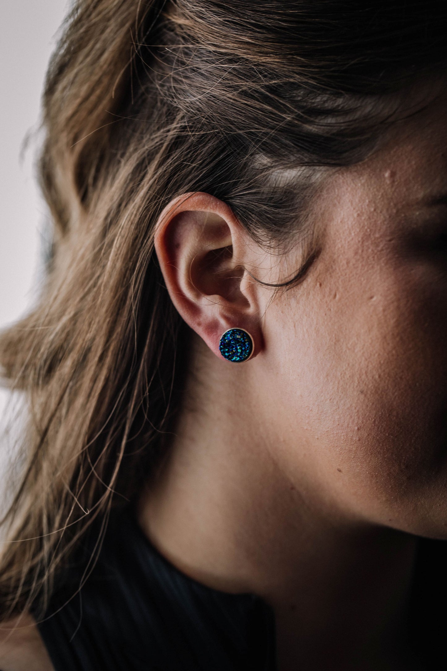 Druzy Resin Stud Earrings - Northern Light Silver