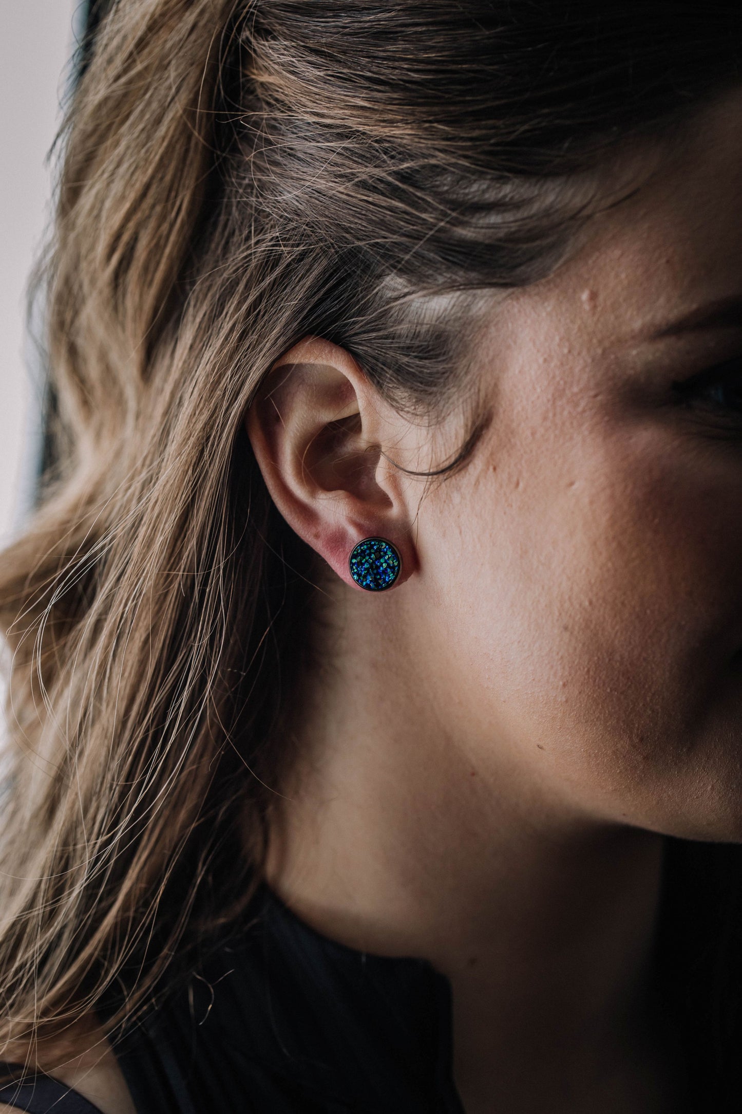 Druzy Resin Stud Earrings - Night Sky Gunmetal