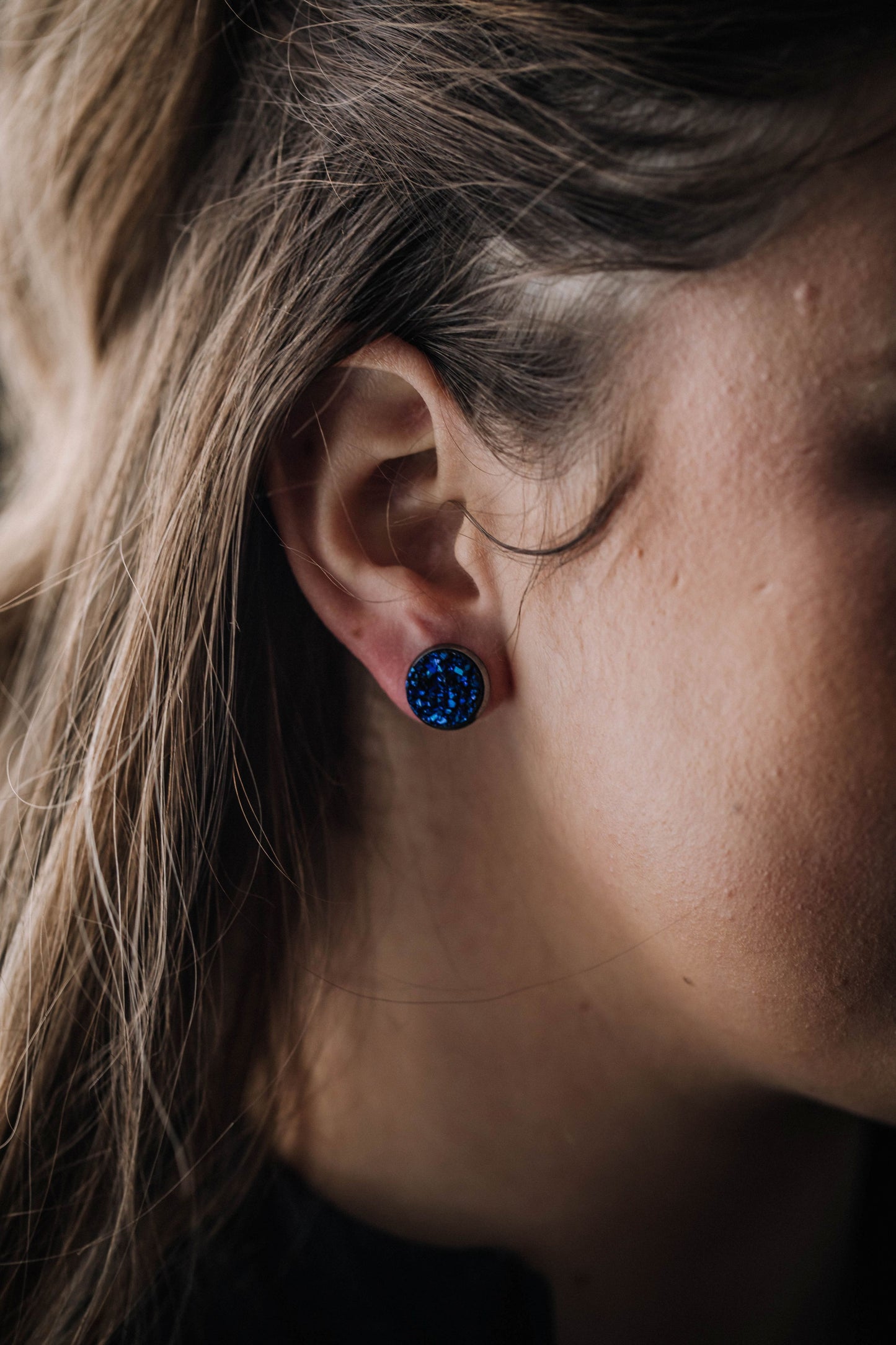 Druzy Resin Stud Earrings - Starry Night Gunmetal