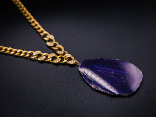 Amethyst Slice Necklace on Gold Fill Chain