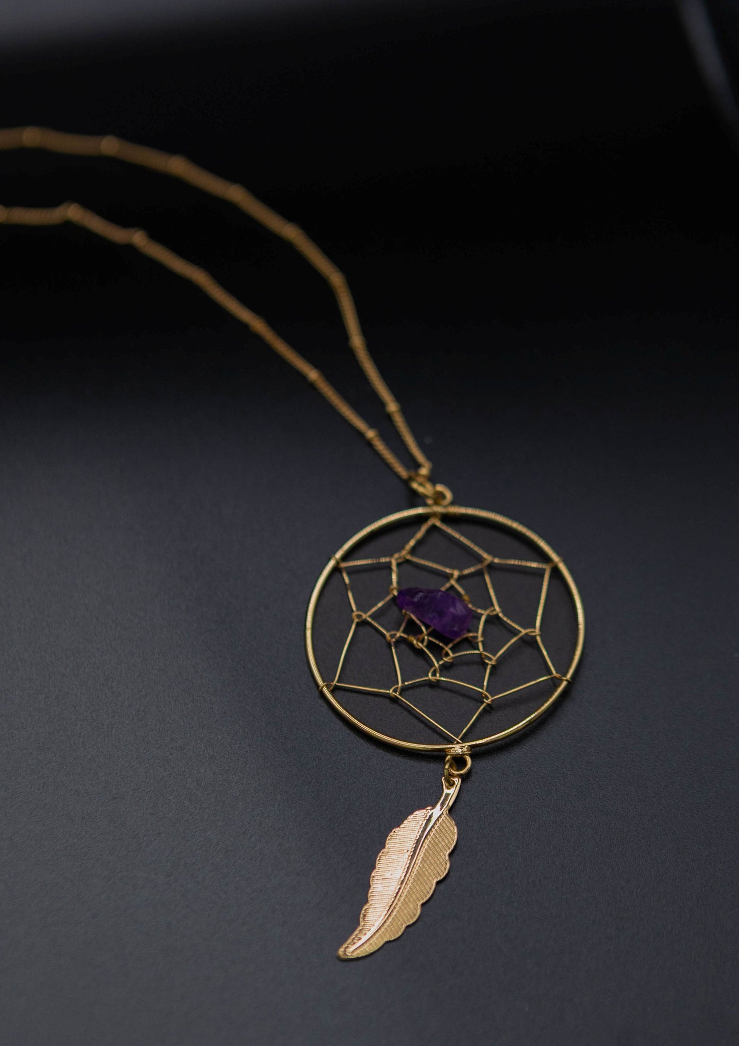 Amethyst Dreamcatcher Necklace (Gold Plated)