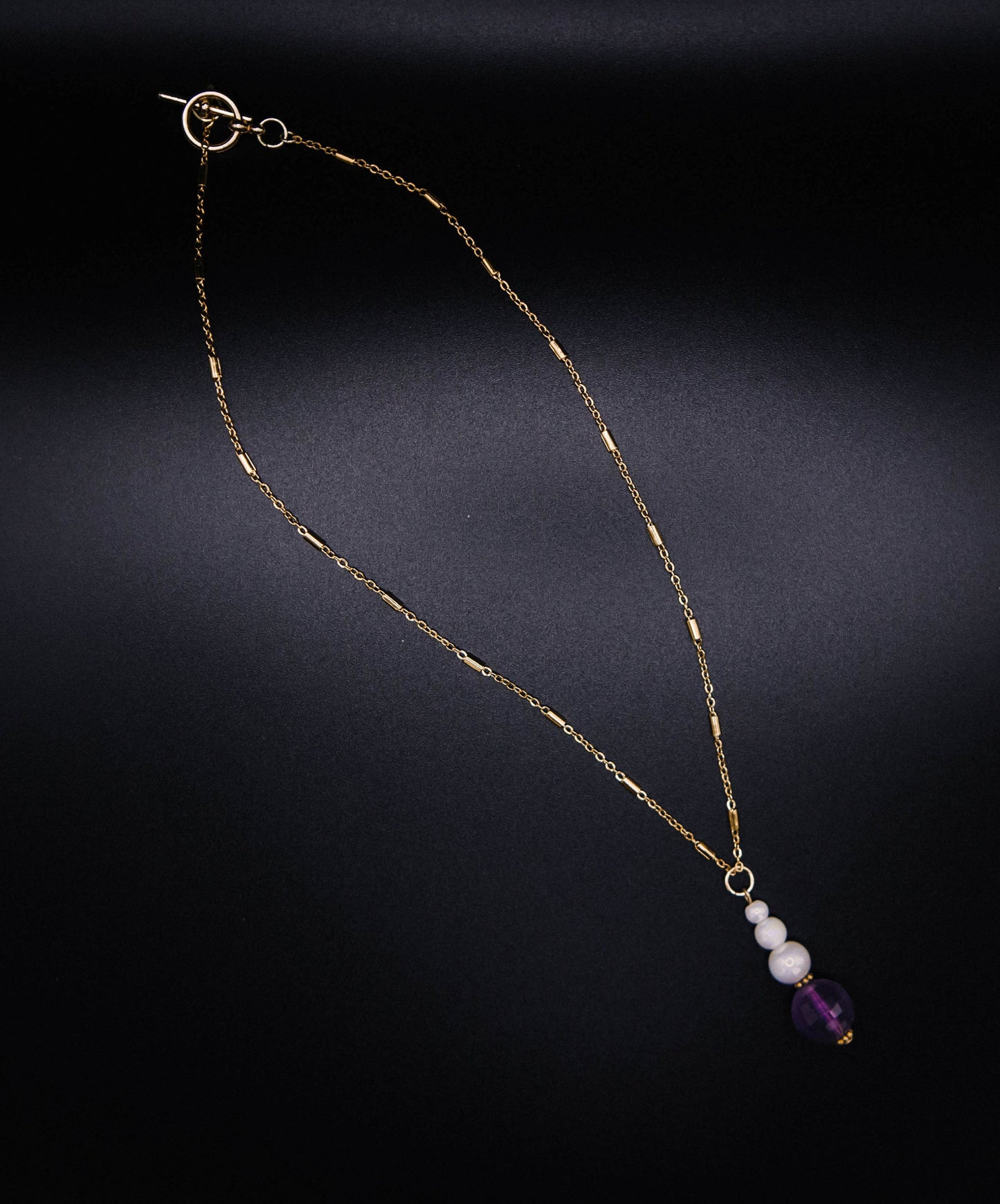 Crystal Amethyst Necklace with Glass Pearls