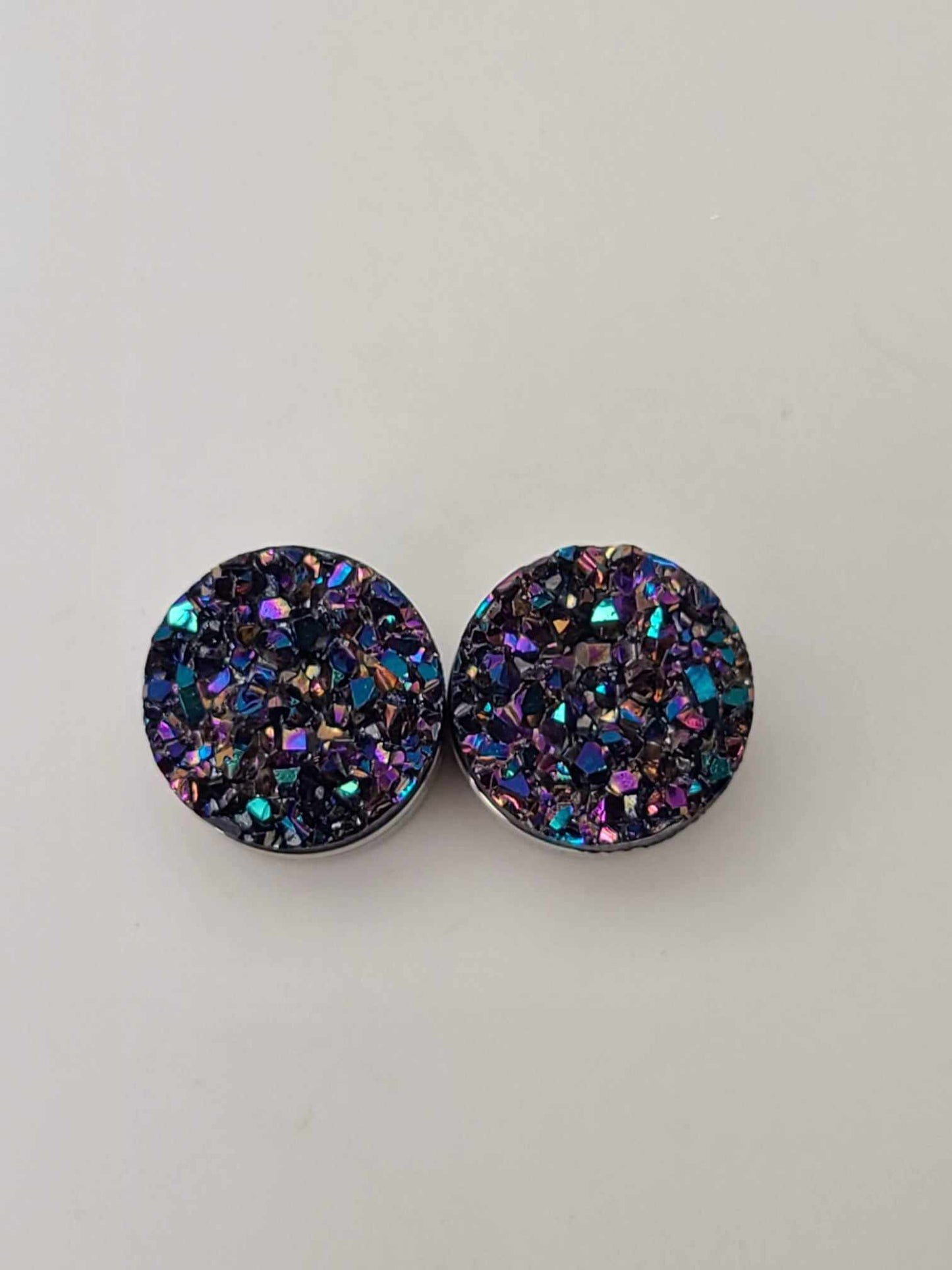 Druzy Resin Stud Earrings - Peacock Ore