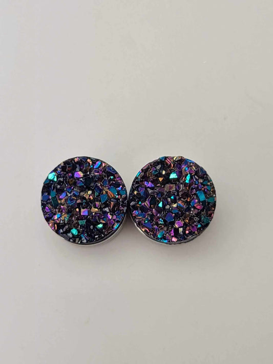 Druzy Resin Stud Earrings - Peacock Ore
