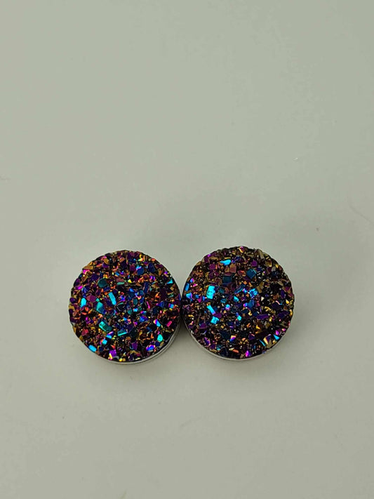 Druzy Resin Stud Earrings - Brown