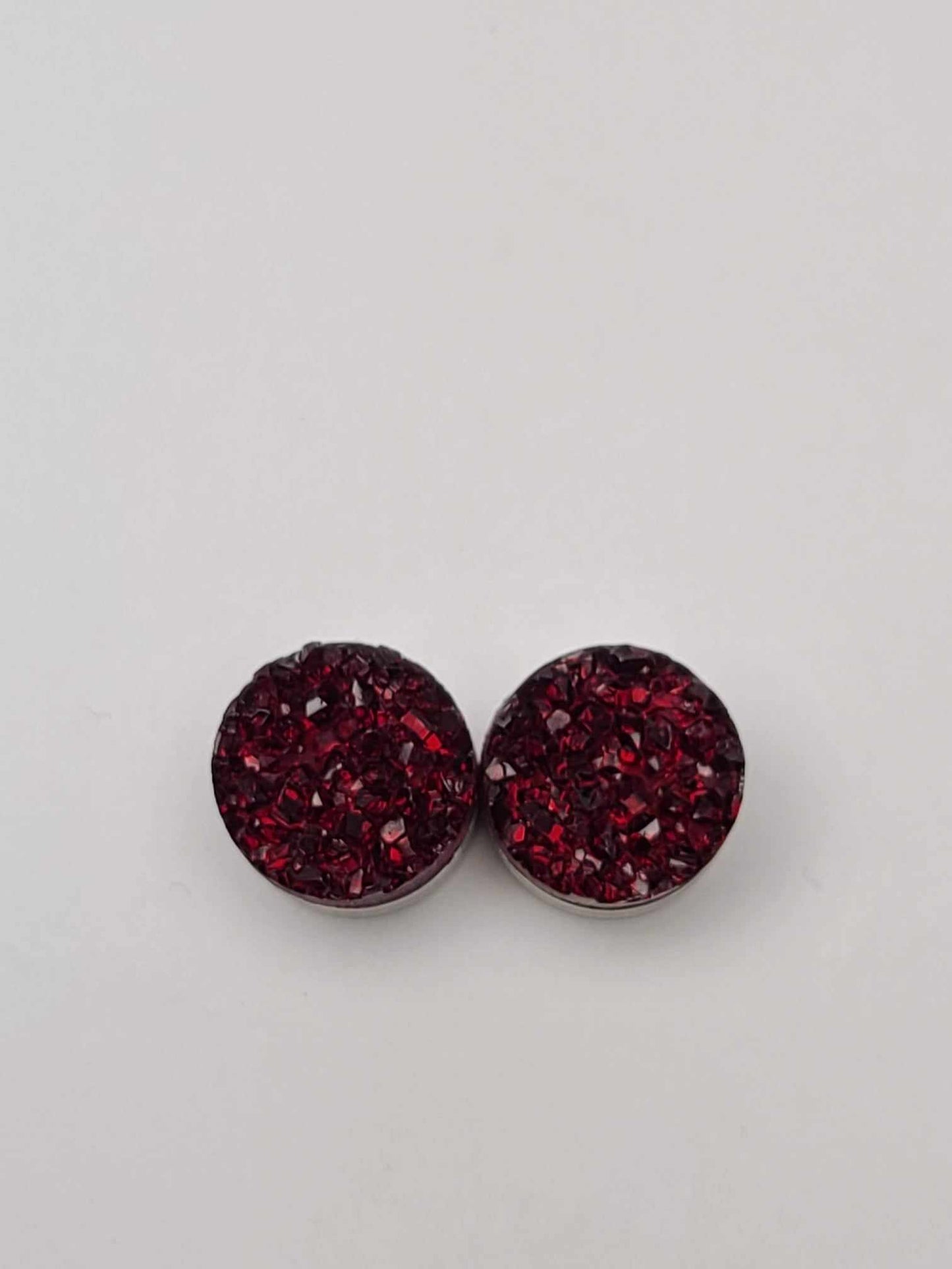 Druzy Resin Stud Earrings - Burgundy