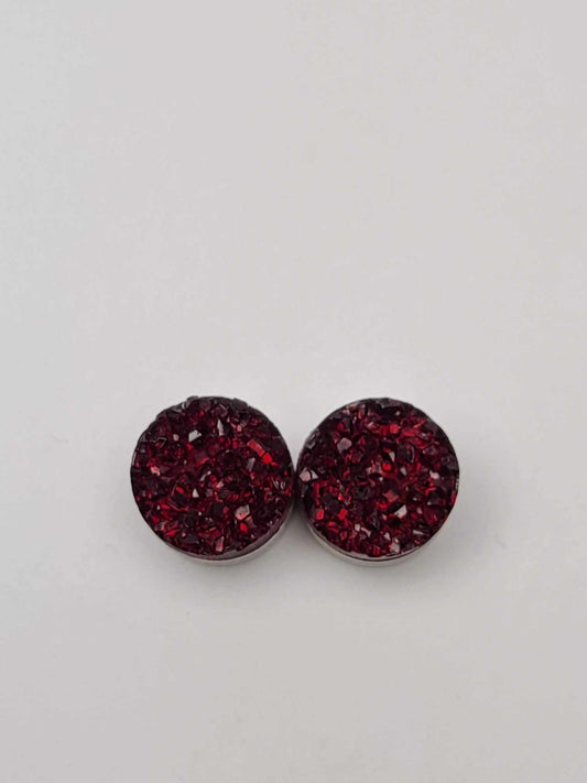 Druzy Resin Stud Earrings - Burgundy