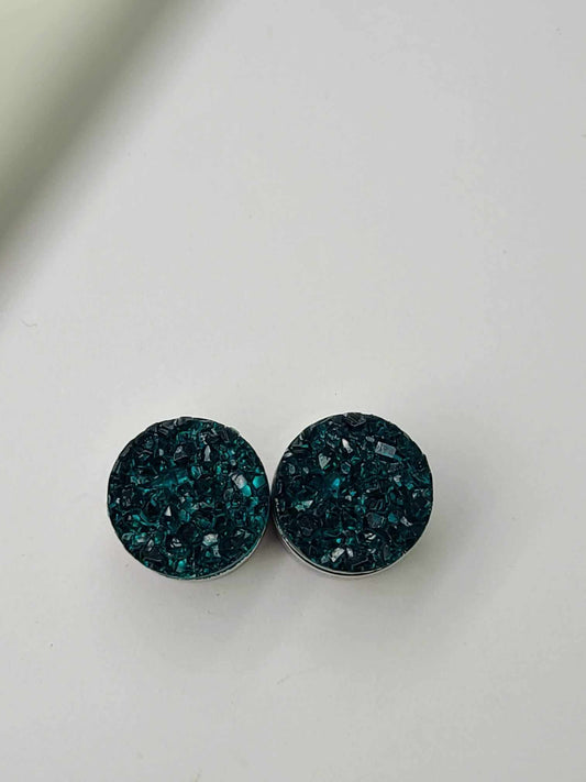 Druzy Resin Stud Earrings - Earth Green