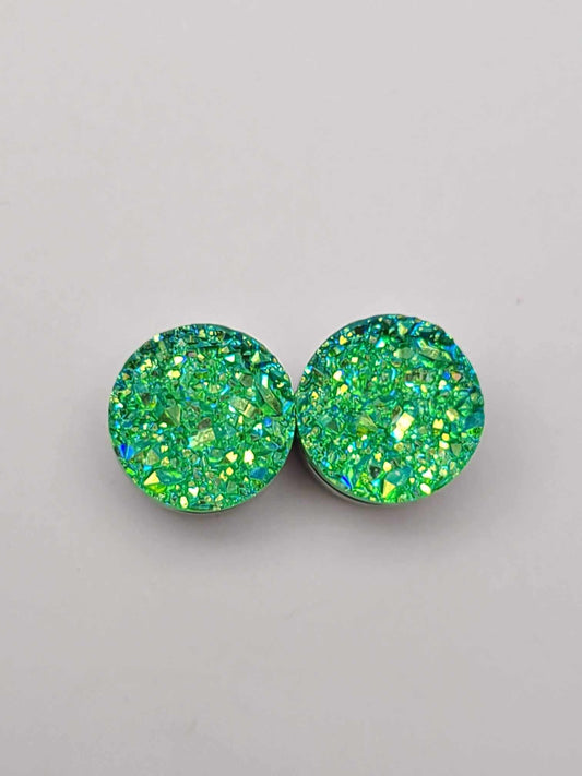 Druzy Resin Stud Earrings - Green