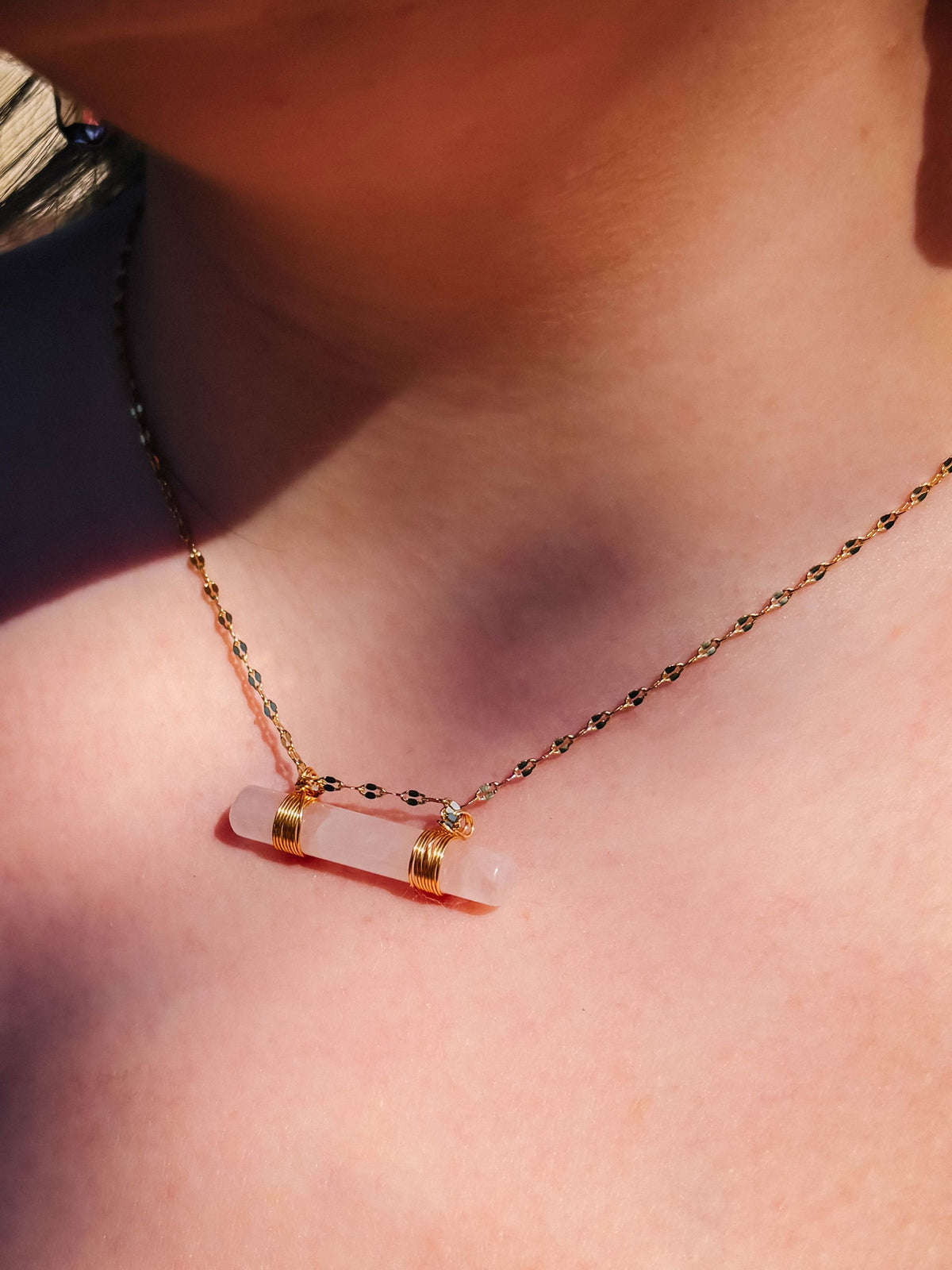 Rose Quartz Bar Necklace