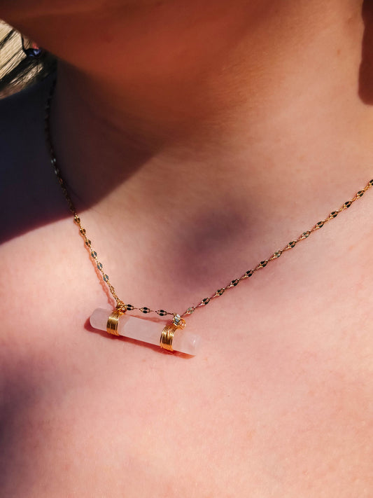 Rose Quartz Bar Necklace