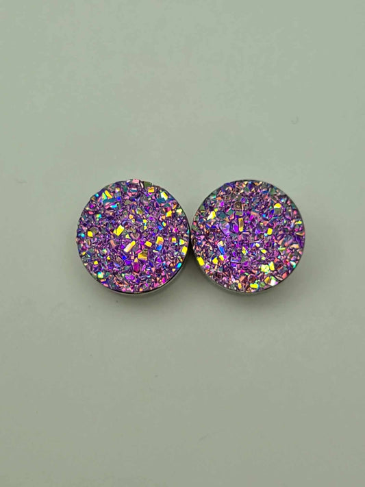 Druzy Resin Stud Earrings - Lavender