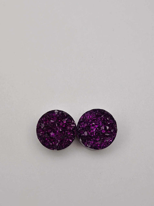 Druzy Resin Stud Earrings - Purple